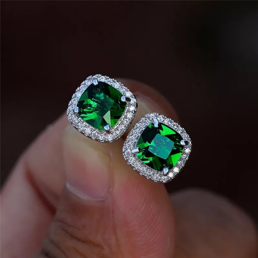 New Sparkling Silver Square Zirconia Earrings - Picture 2 of 8